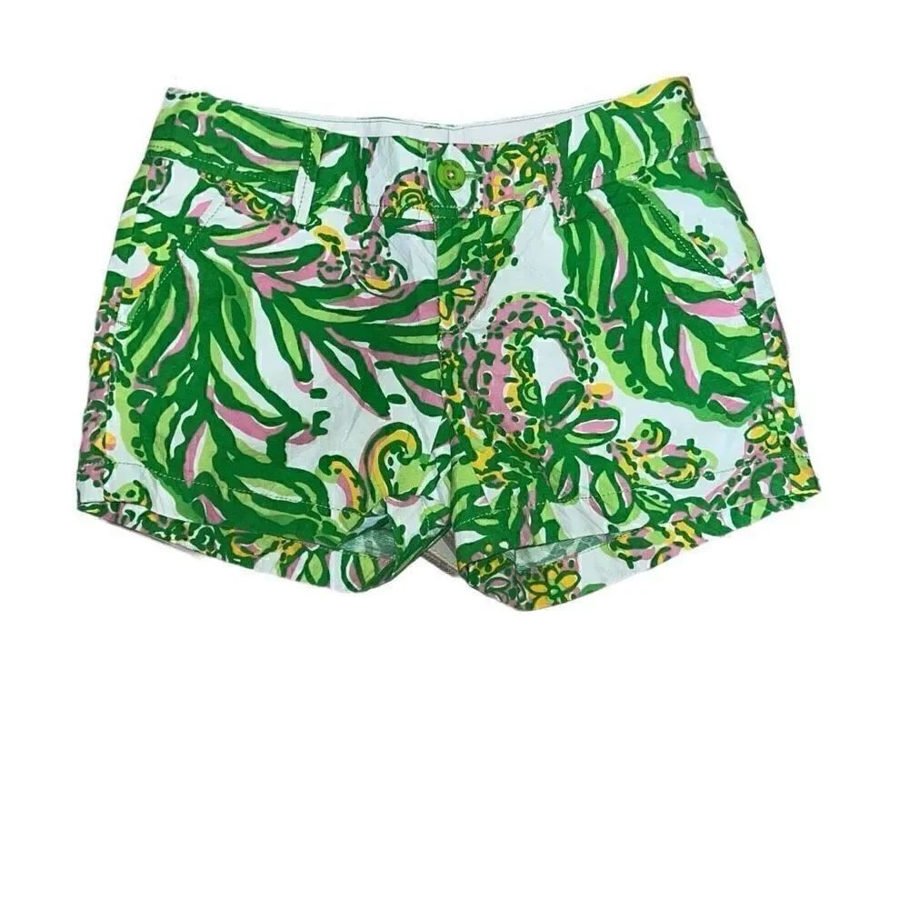 Lilly Pulitzer Callahan Shorts Resort White Seeing Pink Elephants sz 00 Tropical